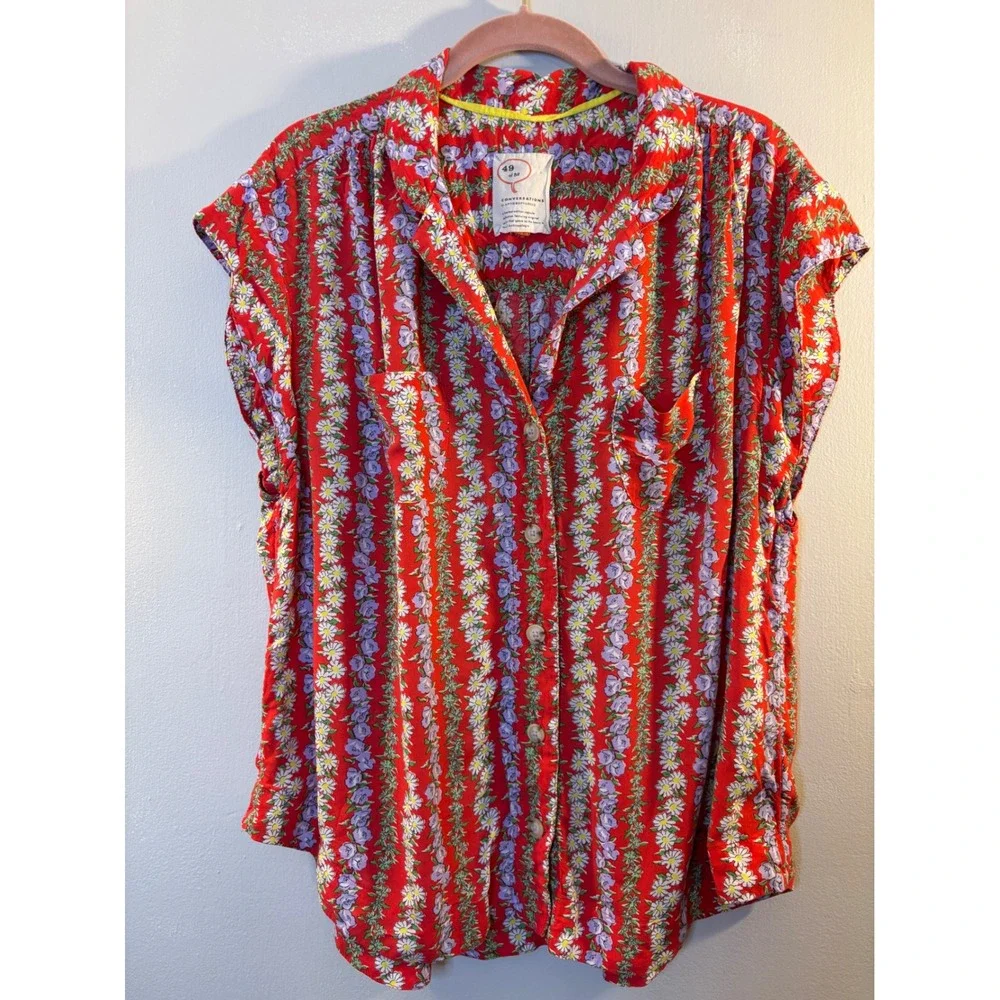 Anthropologie 49 of 52 Conversations Floral Blouse XL Rayon - Picture 1 of 5